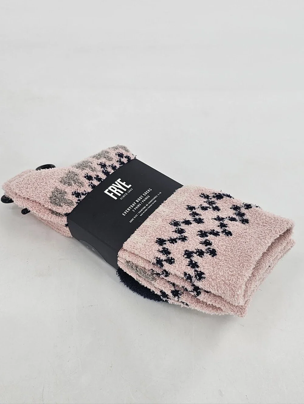 FRYE FUZZY BOOT SOCKS 2-PAIRS SHOE SIZE 5-10  NWT PINK BLACK